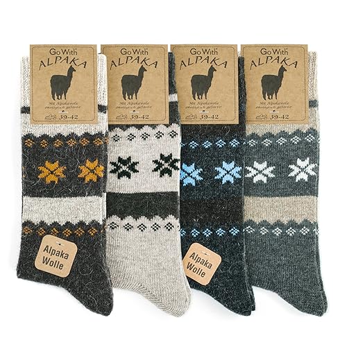 GoWith 4 Paar Wolle Alpakasocken für Damen und Herren, Thermo-Effekt Wintersocken, Crew Wollsocken, Vorgewaschen, Wandersocken, 4 Paar, Assortie 35-38, Mod: 3097 von GoWith