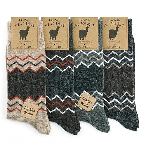 GoWith 4 Paar Wolle Alpakasocken für Damen und Herren, Thermo-Effekt Wintersocken, Crew Wollsocken, Vorgewaschen, Wandersocken, 4 Paar, Assortie 39-42, Mod: 3099 von GoWith