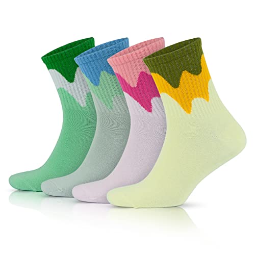 GoWith 4 Paar Tennissocken aus Baumwolle mit bunten Streifen, Größe für Herren 40-44, für Damen 35-40, Retro-Design Collection Sportsocken Model 2501 von GoWith