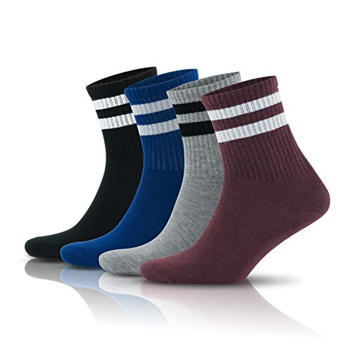 GoWith 4 Paar Tennissocken aus Baumwolle mit bunten Streifen, Größe für Herren 40-44, für Damen 35-40, Retro-Design Collection Sportsocken Model 2501 von GoWith