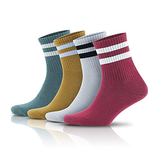 GoWith 4 Paar Tennissocken aus Baumwolle mit bunten Streifen, Größe für Herren 40-44, für Damen 35-40, Retro-Design Collection Sportsocken Model 2501 von GoWith