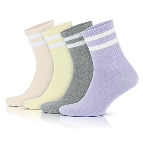 GoWith 4 Paar Tennissocken aus Baumwolle mit bunten Streifen, Größe für Herren 40-44, für Damen 35-40, Retro-Design Collection Sportsocken Model 3501 von GoWith