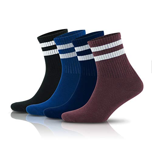 GoWith 4 Paar Tennissocken aus Baumwolle mit bunten Streifen, Größe für Herren 40-44, für Damen 35-40, Retro-Design Collection Sportsocken Model 3501 von GoWith