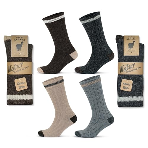 GoWith 4 Paar Wolle Alpakasocken für Damen und Herren, Thermo-Effekt Wintersocken, Crew Wollsocken, Vorgewaschen, Wandersocken, 4 Paar, Assortie 35-38, Mod: 3093 von GoWith