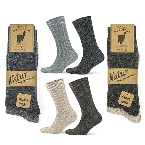 GoWith 4 Paar Wolle Alpakasocken für Damen und Herren, Thermo-Effekt Wintersocken, Crew Wollsocken, Vorgewaschen, Wandersocken, 4 Paar, Assortie 39-42, Mod: 3095 von GoWith