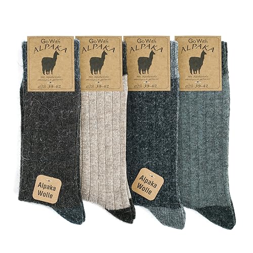 GoWith 4 Paar Wolle Alpakasocken für Damen und Herren, Thermo-Effekt Wintersocken, Crew Wollsocken, Vorgewaschen, Wandersocken, 4 Paar, Assortie 43-46, Mod: 3096 von GoWith