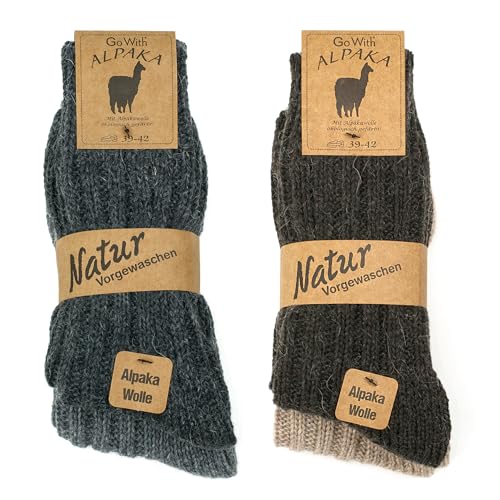 GoWith 4er Paar Alpakasocken, Weiche und Bequeme Herren und Damen Wintersocken, Thermo-Effekt Crew Wollsocken Vorgewaschen, Assortie, Größe 39-42, Model: 3094 von GoWith