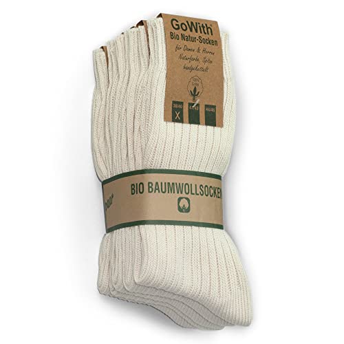 GoWith 5 Paar 97% Gekämmte Natur Baumwolle Socken, Seamless Dicke Bio Socken für Herren und Damen, Gewaschen Arbeitsocken, Atmungsaktiv Wandersocken, Boot Socken für Outdoor, USA, 38-40 Model: 3013 von GoWith