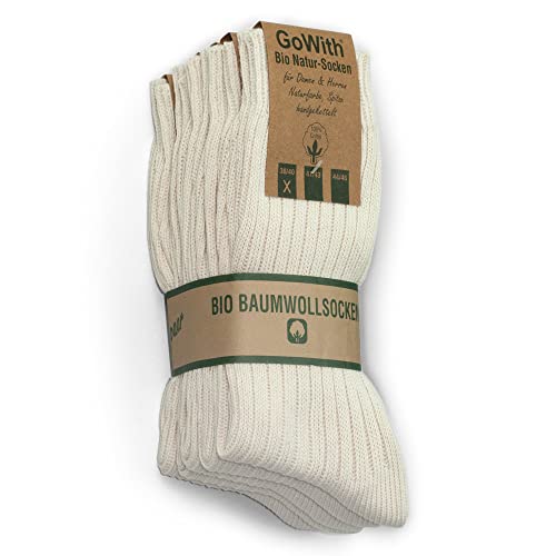 GoWith 5 Paar 97% Gekämmte Natur Baumwolle Socken, Seamless Dicke Bio Socken für Herren und Damen, Gewaschen Arbeitsocken, Atmungsaktiv Wandersocken, Boot Socken für Outdoor, USA, 35-37 Model: 3013 von GoWith
