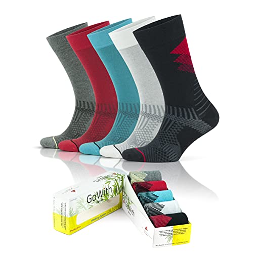 GoWith 5 Paar Herren Bambussocken (Viskose), Buntes und Sportliches Design, Komfortable Freizeitsocken, Nahtlos Bequeme Crew Socken, Sport Socken 3562 von GoWith