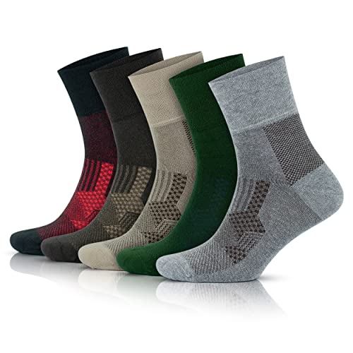 GoWith 5 Paar Herren Bambus Diabetiker Socken Nahtlose Crew Socken Kreislauf Unbindliche Neuropathie Socken Modell 3065, Mehrfarbig-1 - 5 Paare, 7-10 von GoWith
