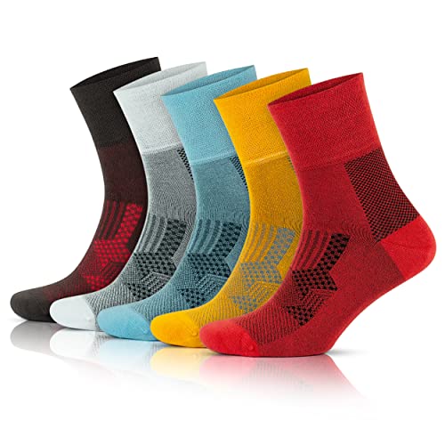 GoWith 5 Paar Herren Bambus Diabetikersocken Nahtlose Crew Socken Kreislaufsocken Nicht Bindend Neuropathie Socken Modell 3065, Mehrfarbig, 2 - 5 Paar, 7-10 von GoWith