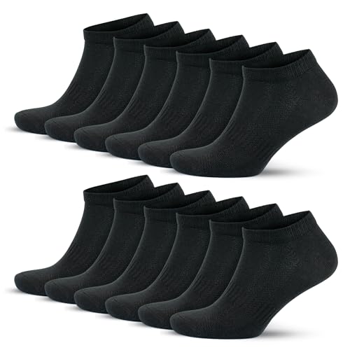 GoWith 6-12 Paar Sneaker Socken Herren Damen, Füßlinge aus Gekämmter Baumwolle, Atmungsaktive Sportsocken, Perfekte Passform, Schwarz Weiß Grau Kurze Laufsocken 3009 von GoWith
