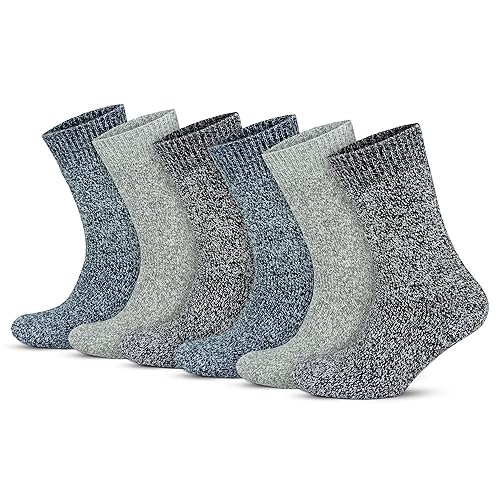 GoWith 6 Paar Norweger Socken mit Wolle für Herren, Dicke Fuzzy Socken, Thermosocken mit Beige-Braun-Dunkelblau, Wintersocken Herren 39-42 Warm, Model 6038 von GoWith