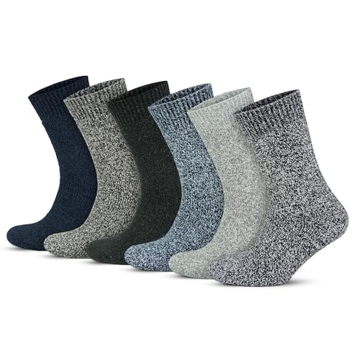 GoWith 6 Paar Norweger Socken mit Wolle für Herren, Dicke Fuzzy Socken, Thermosocken mit Beige-Braun-Dunkelblau, Wintersocken Herren 43-46 Warm, Model 6038-6042 von GoWith