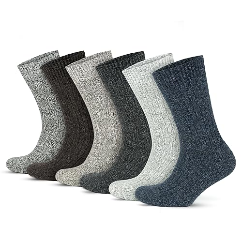 GoWith 6 Paar Norweger Socken mit Wolle für Herren, Dicke Fuzzy Socken, Thermosocken mit Braun-Dunkelblau, Wintersocken Herren 39-42 Warm, Model 6004 von GoWith