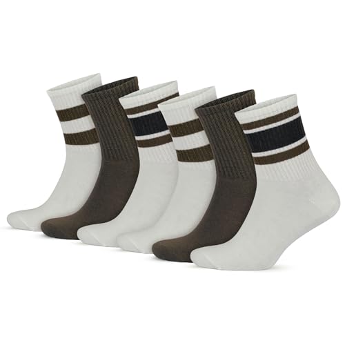 GoWith 6 Paar Tennissocken aus Baumwolle mit bunten Streifen, Größe für Herren 40-44, für Damen 35-40, Retro-Design Collection Sportsocken Ecru Brown, 3501 von GoWith