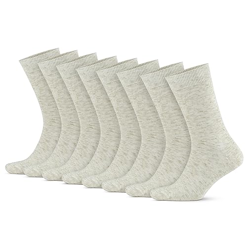 GoWith 8 Paar Natur, Bunte Leinen Baumwolle Socken für Herren, Spitze Handgekettelt, Vorgewaschen, Sneaker, Crew Socken, Gesundheitssocken, Ohne Naht Ecru, 43-46, 3023 von GoWith