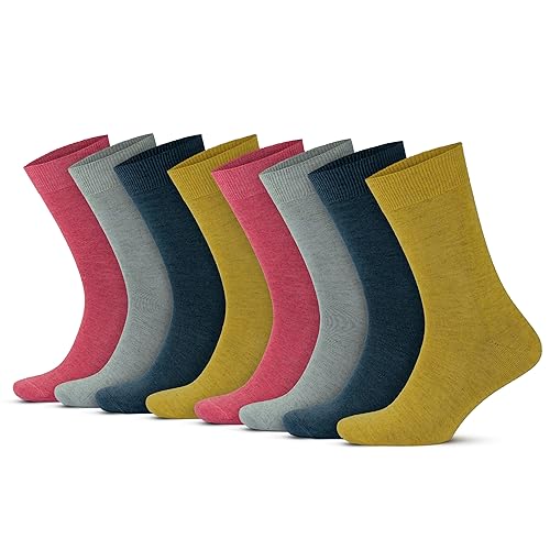 GoWith 8 Paar Natur, Bunte Leinen Baumwolle Socken für Herren, Spitze Handgekettelt, Vorgewaschen, Sneaker, Crew Socken, Gesundheitssocken, Ohne Naht Farbset, 39-42, 3023 von GoWith