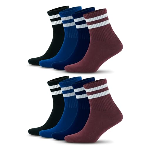 GoWith 8 Paar Tennissocken aus Baumwolle mit bunten Streifen, Größe für Herren 40-44, für Damen 35-40, Retro-Design Collection Sportsocken Assrt Blue, 3501 von GoWith