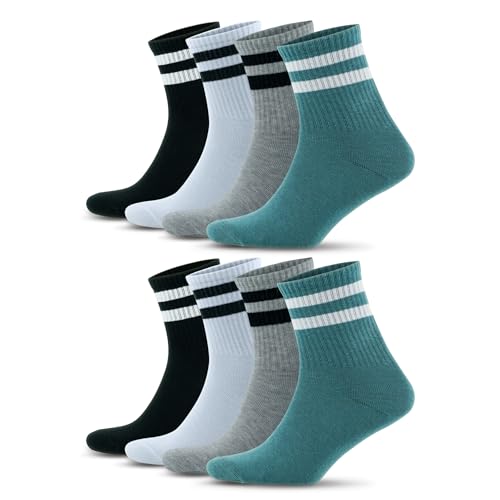 GoWith 8 Paar Tennissocken aus Baumwolle mit bunten Streifen, Größe für Herren 40-44, für Damen 35-40, Retro-Design Collection Sportsocken Assrt Green, 3501 von GoWith