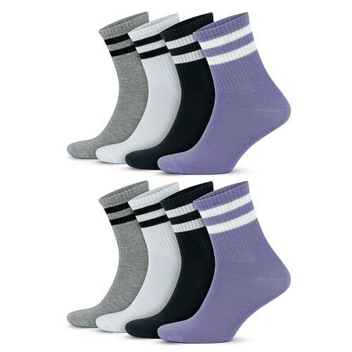 GoWith 8 Paar Tennissocken aus Baumwolle mit bunten Streifen, Größe für Herren 40-44, für Damen 35-40, Retro-Design Collection Sportsocken Purple, 2501 von GoWith