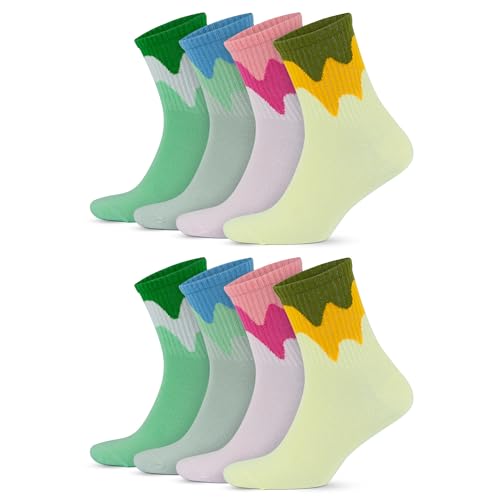 GoWith 8 Paar Tennissocken aus Baumwolle mit bunten Streifen, Größe für Herren 40-44, für Damen 35-40, Retro-Design Collection Sportsocken Wavy, 3501 von GoWith