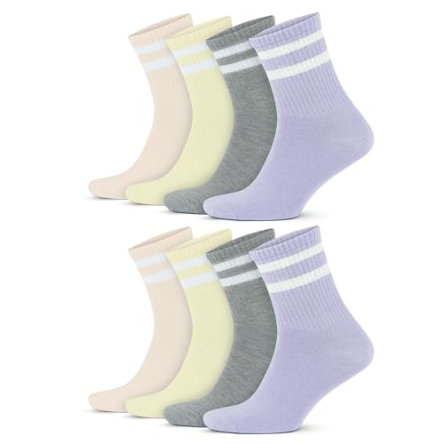 GoWith 8 Paar Tennissocken aus Baumwolle mit bunten Streifen, Größe für Herren 40-44, für Damen 35-40, Retro-Design Collection Sportsocken Yellow, 2501 von GoWith