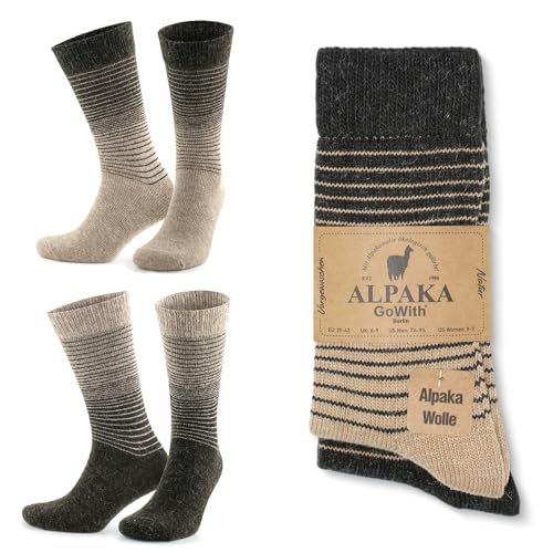 GoWith Alpaca Wool Socks for Men and Women, Unisex Thermal Crew Socks for Hiking, Work, Outdoor, Mod:3098, 2 Pairs, Beige Brown, 7.5-9.5(M) / 9-11(W) von GoWith