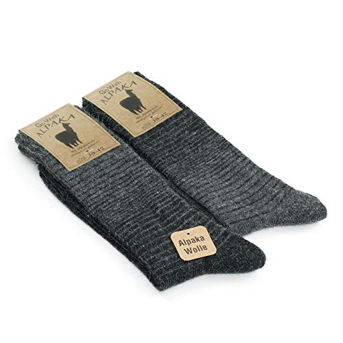 GoWith Alpaka Wollsocken, 2 Paar Multipack, Herren und Damen, weich, Feinstrick, dick, warm, Thermoeffekt, Naturwolle Stiefelsocken Wandern Camping Bettsocken Braun Grau, grau, 9-11 von GoWith