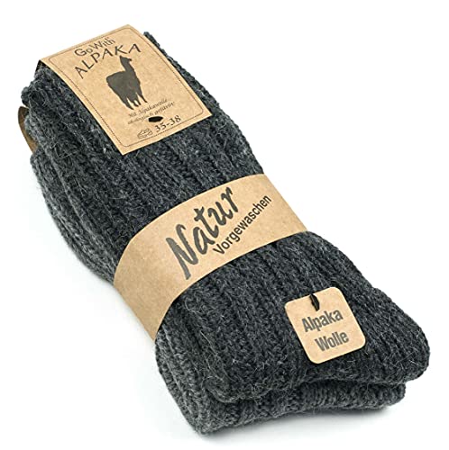 GoWith Alpaka-Wollsocken, extra dick, 2 Paar, Multipack für Damen und Herren, natürliche Thermowolle, Wintersocken, weich, warm, gemütlich, klobig, braun, beige, grau, Größe 36-38, 39-42, 42-46, von GoWith