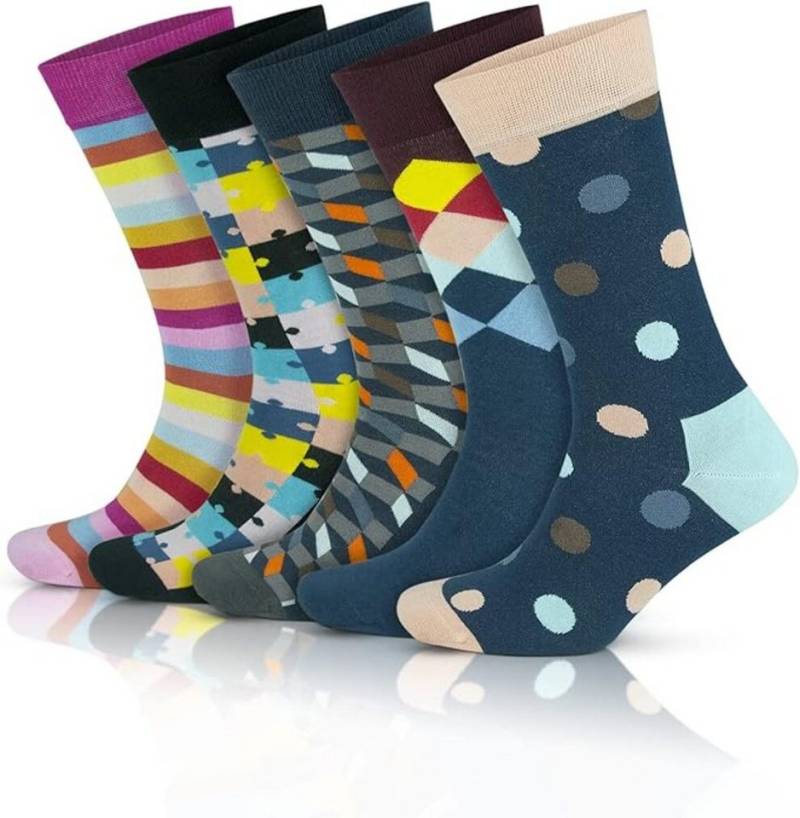 GoWith Freizeitsocken Bambussocken Buntes Design Crew Socken Freizeitsocken Nahtlos (5-Paar) von GoWith