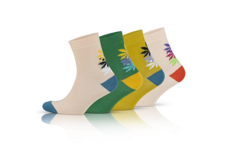 GoWith Freizeitsocken Baumwollsocken mit Blattmuster Sportsocken Weich & Atmungsaktiv (4-Paar) von GoWith
