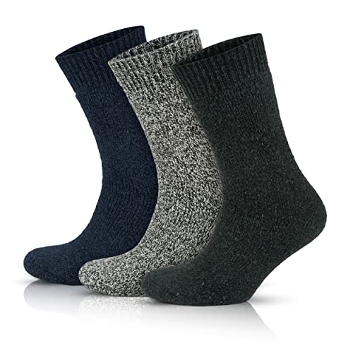 GoWith Men's Norwegian Style Thick Knit Wool Winter Crew Socks, Full Cushion Lycra Thermal Socks, Mod:6042, 3 Pairs, Size: 7.5-9.5, Black Gray Anthracite von GoWith