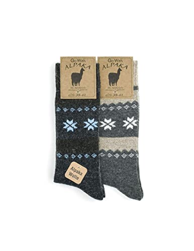 Herren Alpaka Wollsocken 2 Paar Feinstrick Naturwolle Thermoeffekt Gemütlich Bequem Stiefelsocken für den Winter Grau und Dunkelgrau Größe 39-42, Grau/Anthrazit – (Modell: 3099) von GoWith