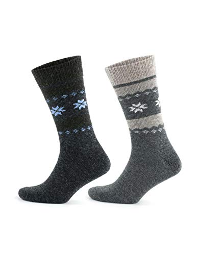 Herren Alpaka Wollsocken Wintersocken 2er Pack Grau Braun Gr. 39-42 Gr. 43-46, Grau/Dunkelgrau von GoWith