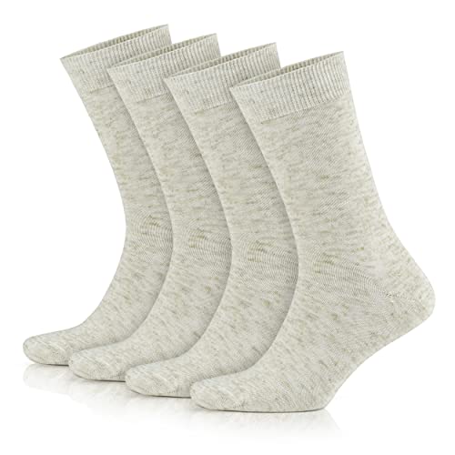 GoWith 4 Paar Herren Dünne Leinen Baumwolle Casual Crew Socken Leichte Nahtlose Feuchtigkeitstransport Socken Modell:3023, Ecru - 4 Paar, 9-11 von GoWith