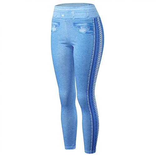 GoWm2022 Jeggins Hose für Damen Jeansoptik Leggings Hohe Taillen Leggings mit Bund Mode Shaping Leggins Dehnbar Formende Treggings Streetwear Hosen Strumpfhosen Große Größen von GoWm2022