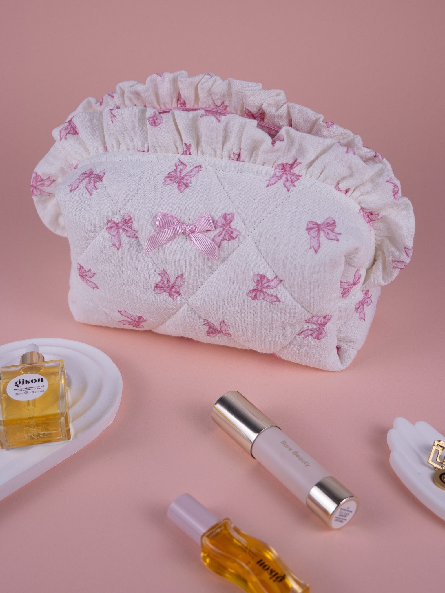 Schleife Schminktasche, Kokette Band Gesteppte Baumwollkosmetiktasche Schleife Schminktasche, Kokette Band Gesteppte Baumwollkosmetiktasche von GoaAccessories