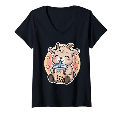 Damen Goat Boba Tea Bubble Tea Anime Kawaii T-Shirt mit V-Ausschnitt Damen Goat Boba Tea Bubble Tea Anime Kawaii T-Shirt mit V-Ausschnitt von Goat Boba Tea Bubble Tea Anime Kawaii