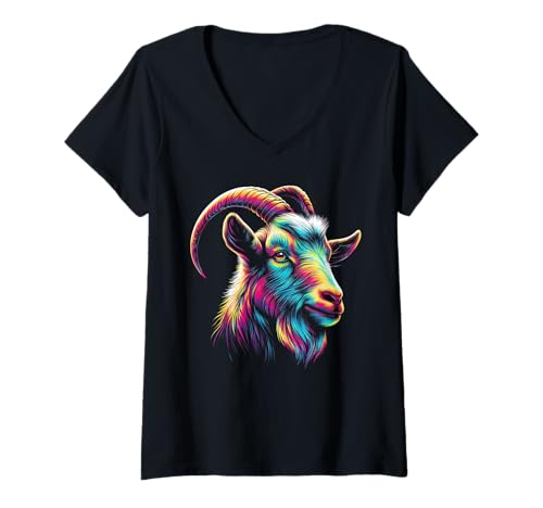 Damen Ziege buntes Kunstwerk | Tiermotiv Ziege T-Shirt mit V-Ausschnitt Damen Ziege buntes Kunstwerk | Tiermotiv Ziege T-Shirt mit V-Ausschnitt von Goat Colorful Gift Tee