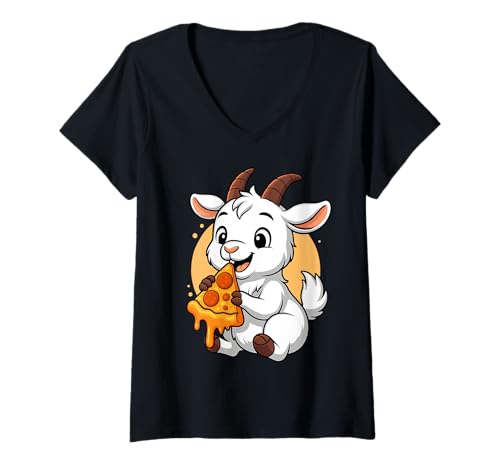 Damen Lustige Ziege isst Pizza Grafik Jungen Mädchen Ziegenliebhaber T-Shirt mit V-Ausschnitt Damen Lustige Ziege isst Pizza Grafik Jungen Mädchen Ziegenliebhaber T-Shirt mit V-Ausschnitt von Goat Eating Pizza Graphic Design