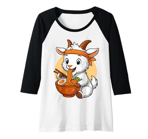 Damen Kawaii Ziegenfressen Ramen Grafik Japanische Ziege Grafik Raglan von Goat Eating Ramen Funny Japanese Kawaii Design