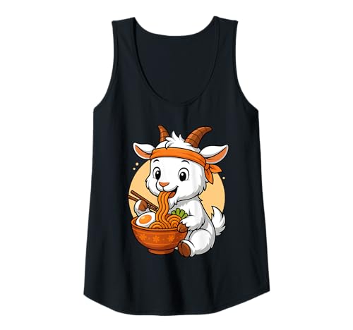 Damen Kawaii Ziegenfressen Ramen Grafik Japanische Ziege Grafik Tank Top von Goat Eating Ramen Funny Japanese Kawaii Design