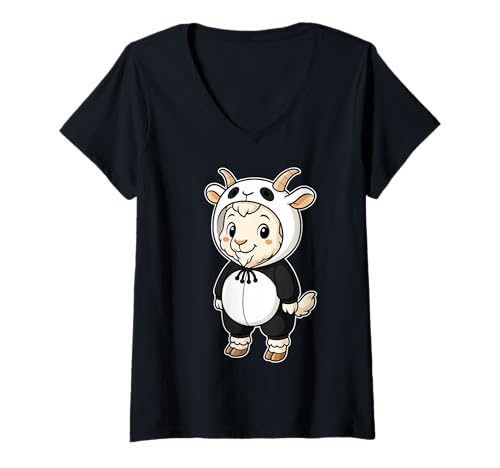 Damen Kawaii Ziege im Panda Kostüm für Mädchen Kinder Ziegenliebhaber T-Shirt mit V-Ausschnitt Damen Kawaii Ziege im Panda Kostüm für Mädchen Kinder Ziegenliebhaber T-Shirt mit V-Ausschnitt von Goat In Panda Costume Kawaii Design