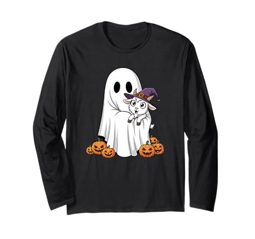 Lustiger Geist Ziege Kürbis Halloween Kinder Herren Damen Langarmshirt von Goat Lovers Cute Halloween Outfits for Boy Girl