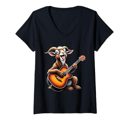 Damen Lustiges Ziegenspielgitarren-Design für Musikliebhaber T-Shirt mit V-Ausschnitt Damen Lustiges Ziegenspielgitarren-Design für Musikliebhaber T-Shirt mit V-Ausschnitt von Goat Lovers Designs