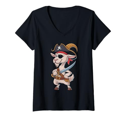 Damen Ziegenpirat T-Shirt mit V-Ausschnitt Damen Ziegenpirat T-Shirt mit V-Ausschnitt von Goat Pirate Costume