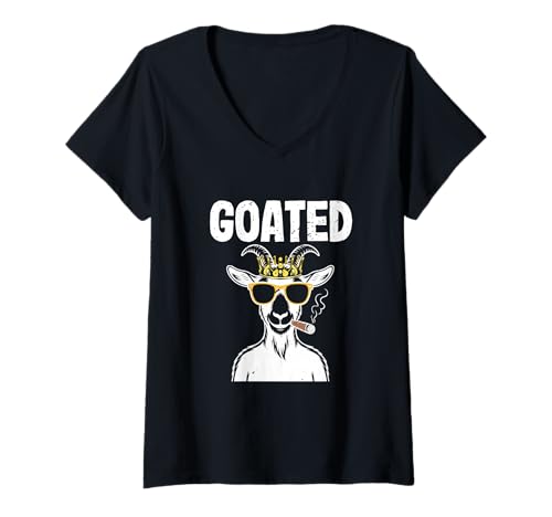 Damen Sarkastischer Spruch Ziege mit Einer Krone Meme Spruch Ziege T-Shirt mit V-Ausschnitt Damen Sarkastischer Spruch Ziege mit Einer Krone Meme Spruch Ziege T-Shirt mit V-Ausschnitt von Goat With A Crown Funny Goated Gift