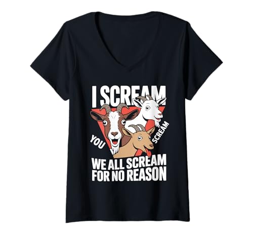 Damen Ich Schreie ohne Grund Lustiger kreischender süßer Ziegenliebhaber T-Shirt mit V-Ausschnitt Damen Ich Schreie ohne Grund Lustiger kreischender süßer Ziegenliebhaber T-Shirt mit V-Ausschnitt von Goat meme Screaming Goat Humor Co.